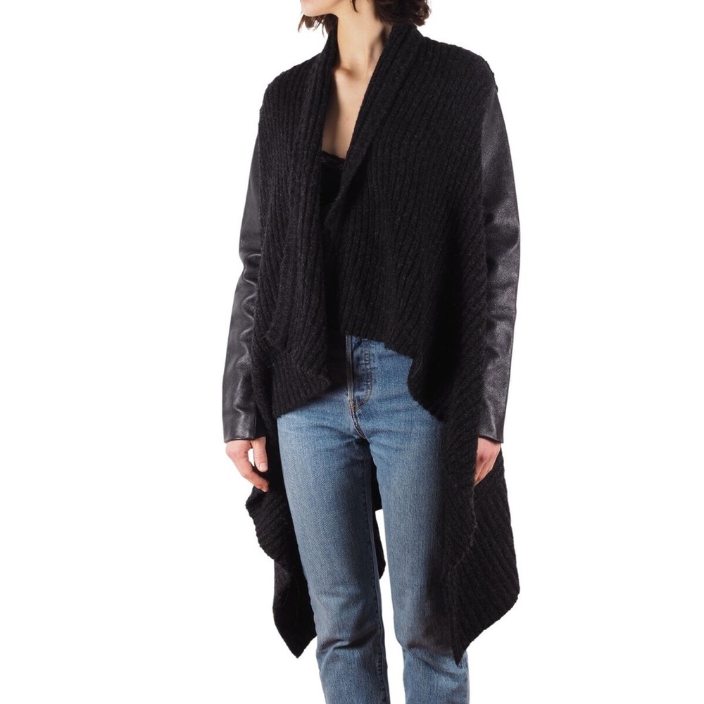 Allsaints Sefir Leather Black Knit Cardigan